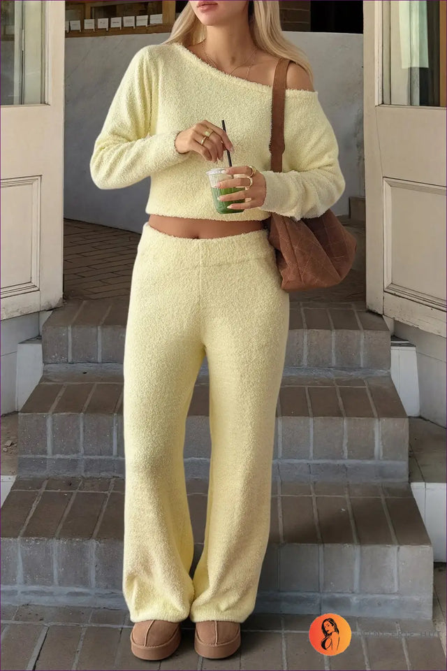 Knit Co Ord Set with Off-Shoulder Top - Effortless Luxe Comfort