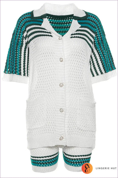 Knit Set with Striped Polo Top - Sporty Chic Confidence for All Season, Casual, co Ord, Cotton, Everyday