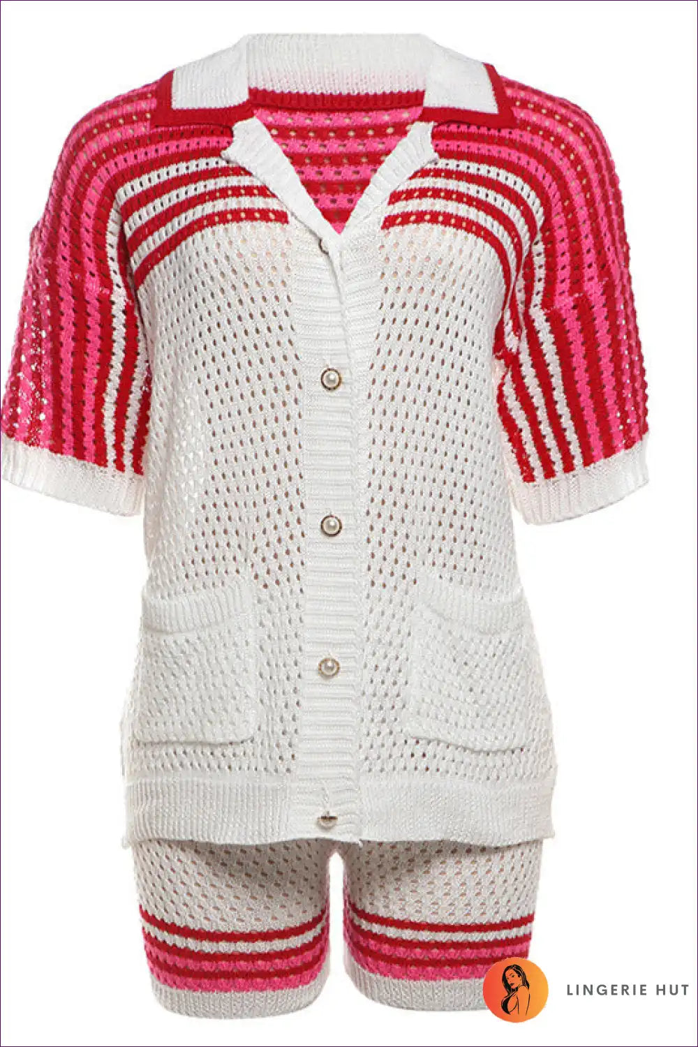 Knit Set with Striped Polo Top - Sporty Chic Confidence for All Season, Casual, co Ord, Cotton, Everyday