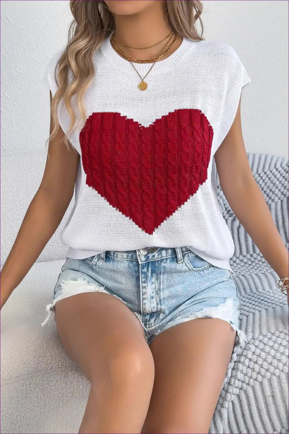 Knit Top with Heart Motif - Romantic Playfulness for All Season, Casual, Cotton, Everyday, Glamour