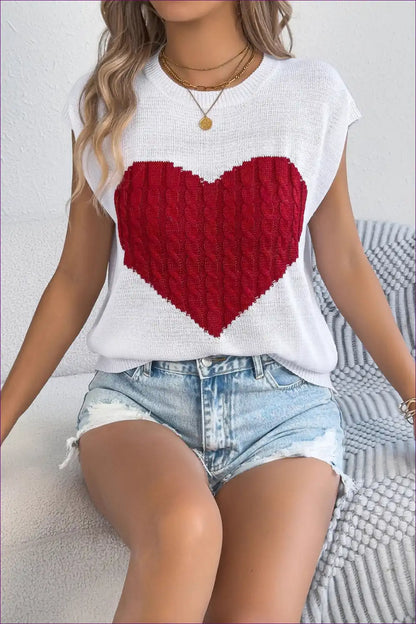 Knit Top with Heart Motif - Romantic Playfulness for All Season, Casual, Cotton, Everyday, Glamour