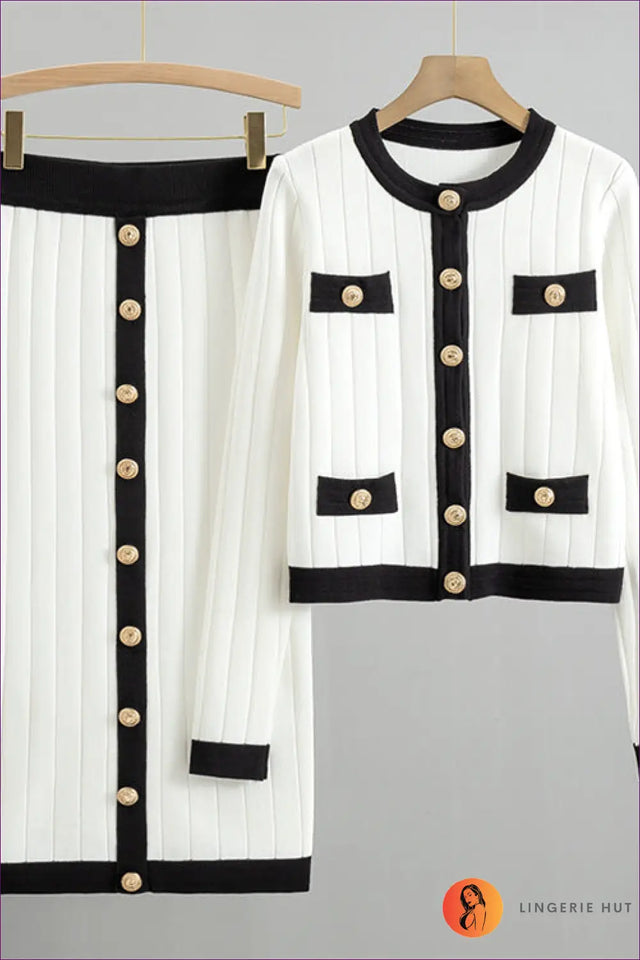 Knit Co Ord Set with Cardigan & Midi Skirt - Effortless Coordination