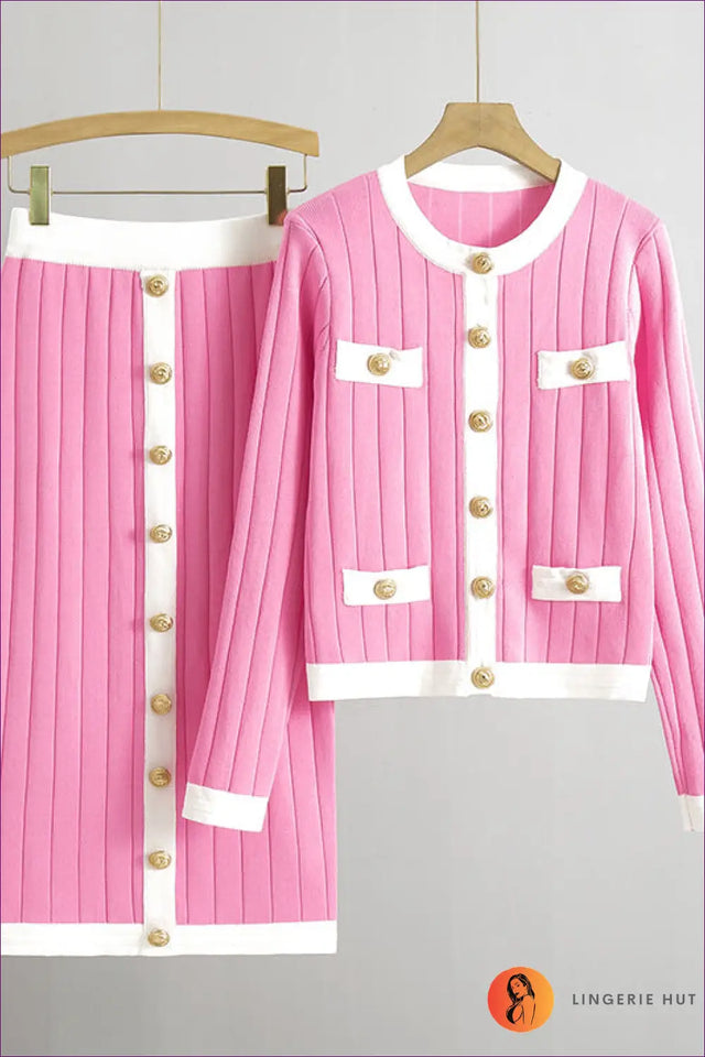 Knit Co Ord Set with Cardigan & Midi Skirt - Effortless Coordination
