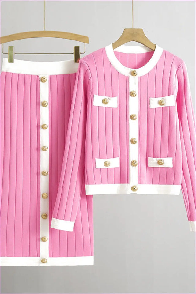 Knit Co Ord Set with Cardigan & Midi Skirt - Effortless Coordination