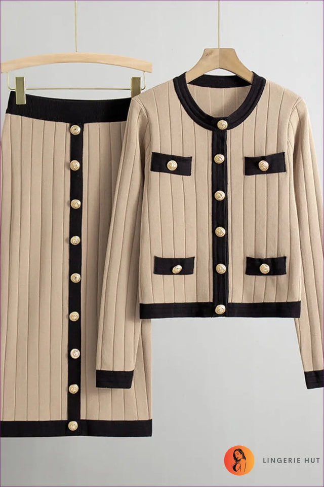 Knit Co Ord Set with Cardigan & Midi Skirt - Effortless Coordination