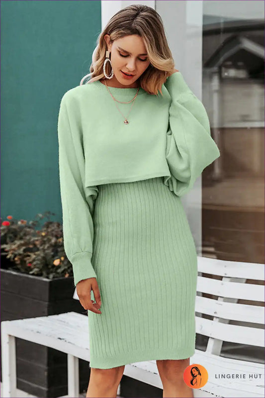 Knit Two-piece Set with Cropped Top - Modern Comfort