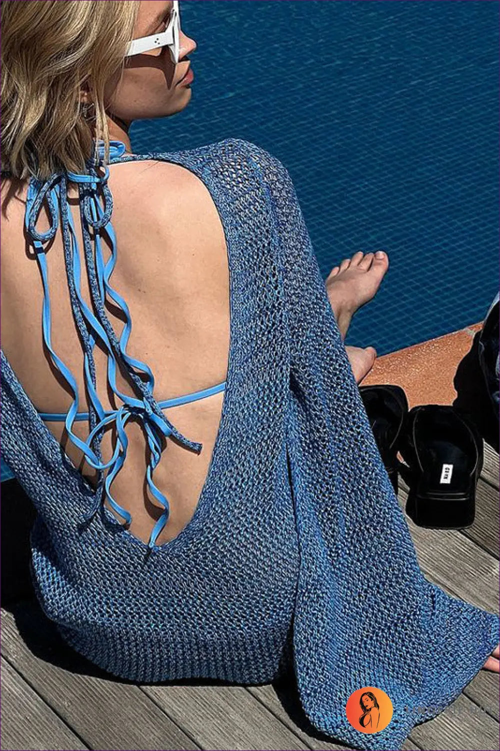 Knitted Backless Cover Up Mini Dress - Boho Beach Allure - one Size / Blue - Swimwear - Lingerie Hut - Autumn