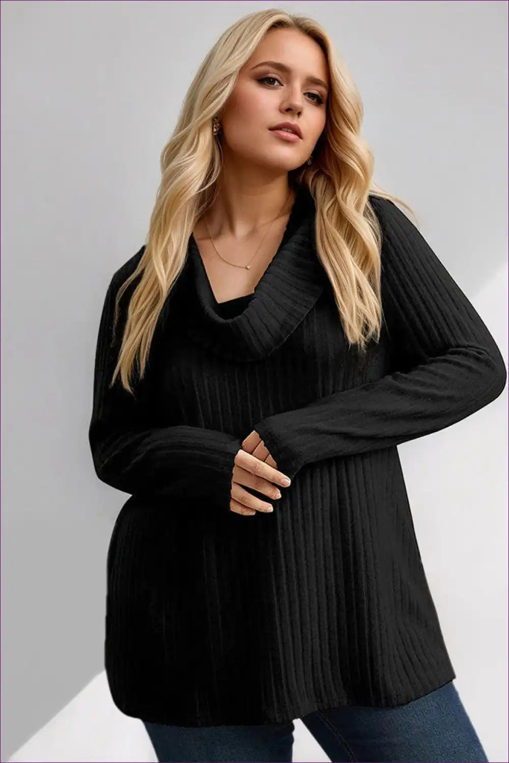 Knitted Cowl Neck Long Sleeve Top - Soft Everyday Layers for Autumn, Casual, Everyday, Jersey, Loungewear