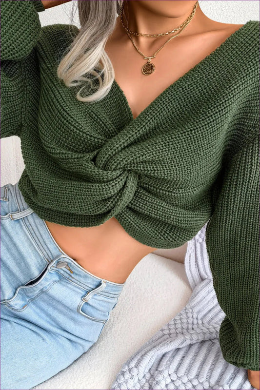 Stay Warm And Stylish With Our Knitted Knot Design Crop Jumper. Lightweight, Breathable, Comfortable For