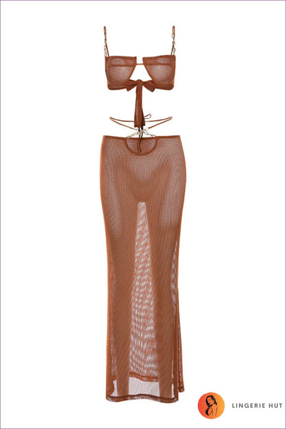 Knitted Maxi co Ord Set - Evening Wear with Impact - s / Brown - Outfit Sets - Lingerie Hut - All Season • Bodycon