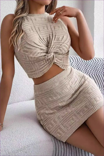 Knitted Two Piece Set with Twist Front - Effortless Summer Ease for Bodycon, Casual, co Ord, Cutout, Everyday
