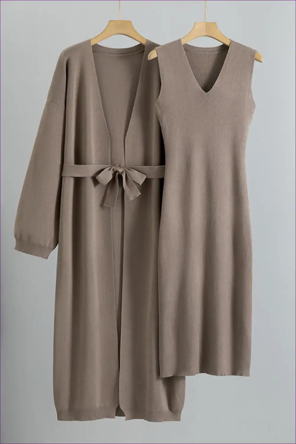 Knitted Vest Dress and Belted Cardigan Set - Effortless Layers for All Season, Autumn, Casual, co Ord,