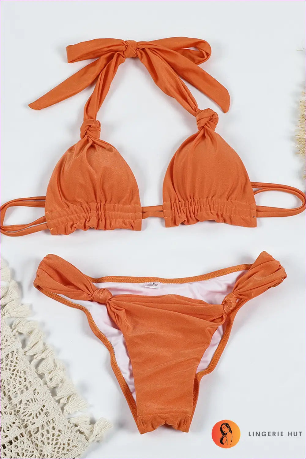Knotted Lace-up Bikini - Summer Evenings Sorted - s / Orange - Swimwear - Lingerie Hut - Backless • Beachwear • Casual