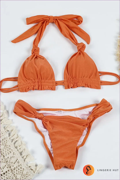 Knotted Lace-up Bikini - Summer Evenings Sorted - s / Orange - Swimwear - Lingerie Hut - Backless • Beachwear • Casual