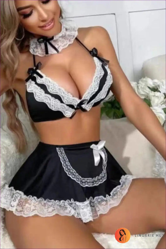 Lace Backless Maid Bra & Panty Set - Colour Block Design for Backless, Boudoir, Costume, Everyday, Lace