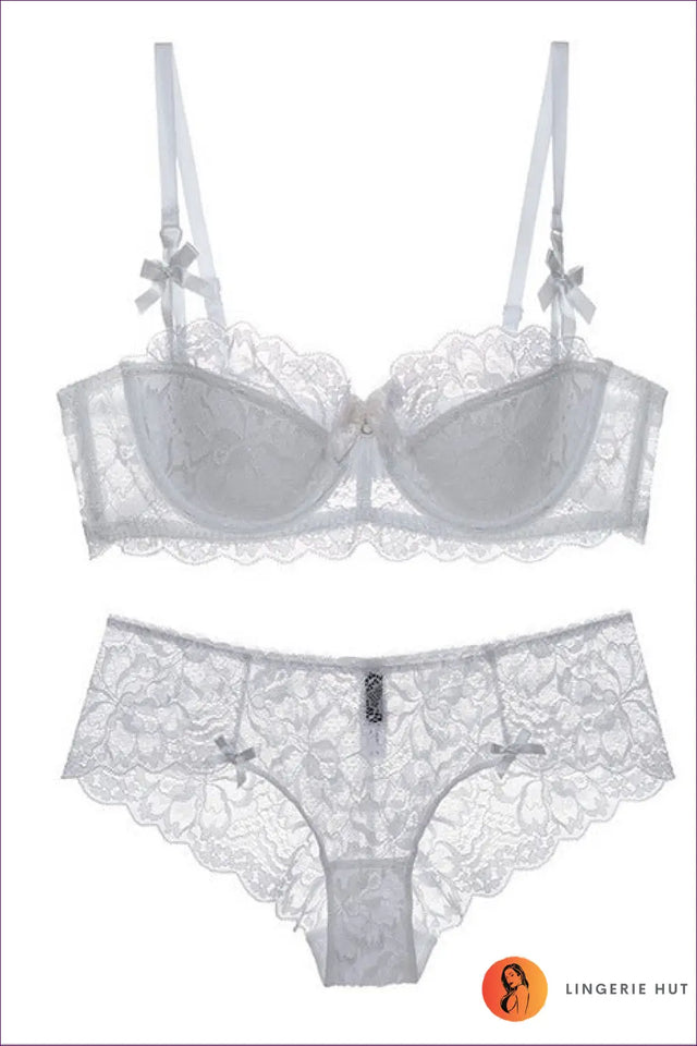 Lace Balconette Bra Set with Bow Detail - Everyday Elegance