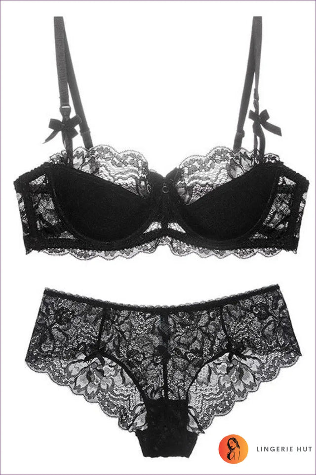 Lace Balconette Bra Set with Bow Detail - Everyday Elegance