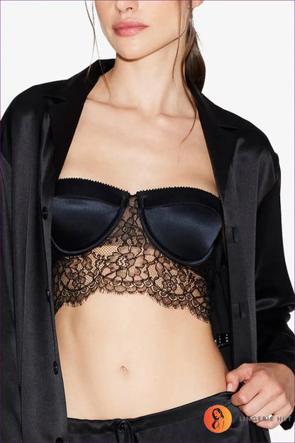 Lace Balconette Bra Set with Floral Detail - Chic Evenings for Boudoir, Set, Date Night, Everyday,