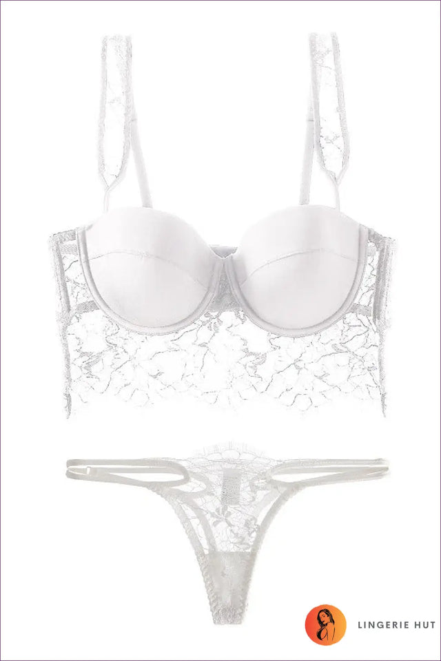 Lace Balconette Bra Set with Floral Detail - Understated Glamour