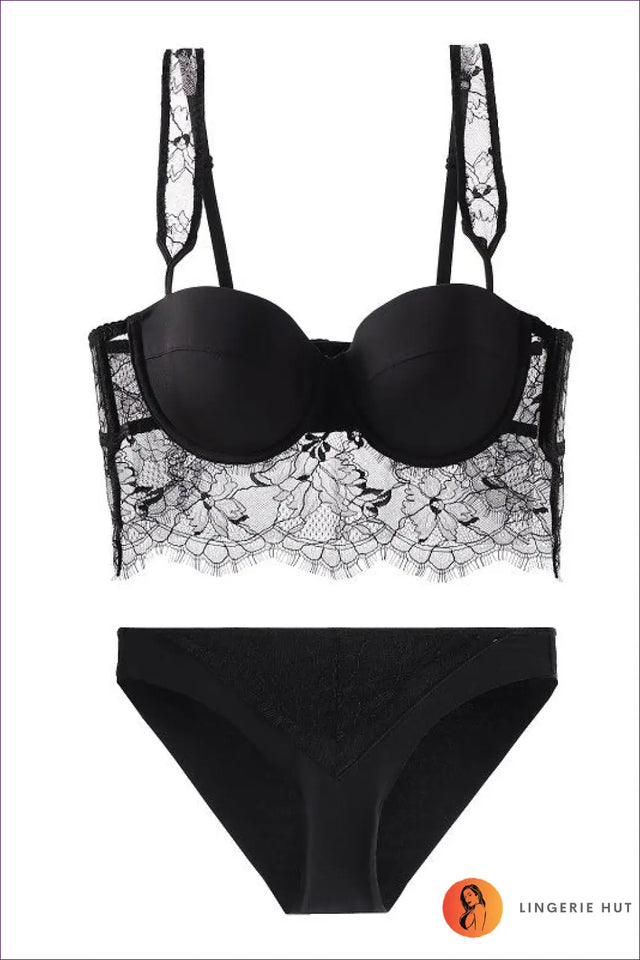 Lace Balconette Bra Set with Floral Detail - Understated Glamour
