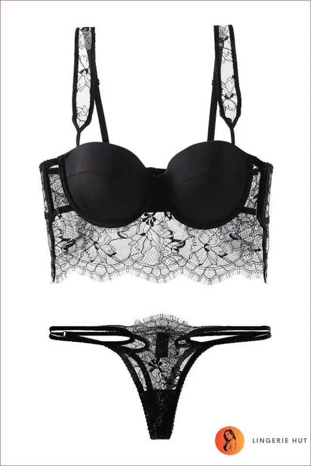 Lace Balconette Bra Set with Floral Detail - Understated Glamour