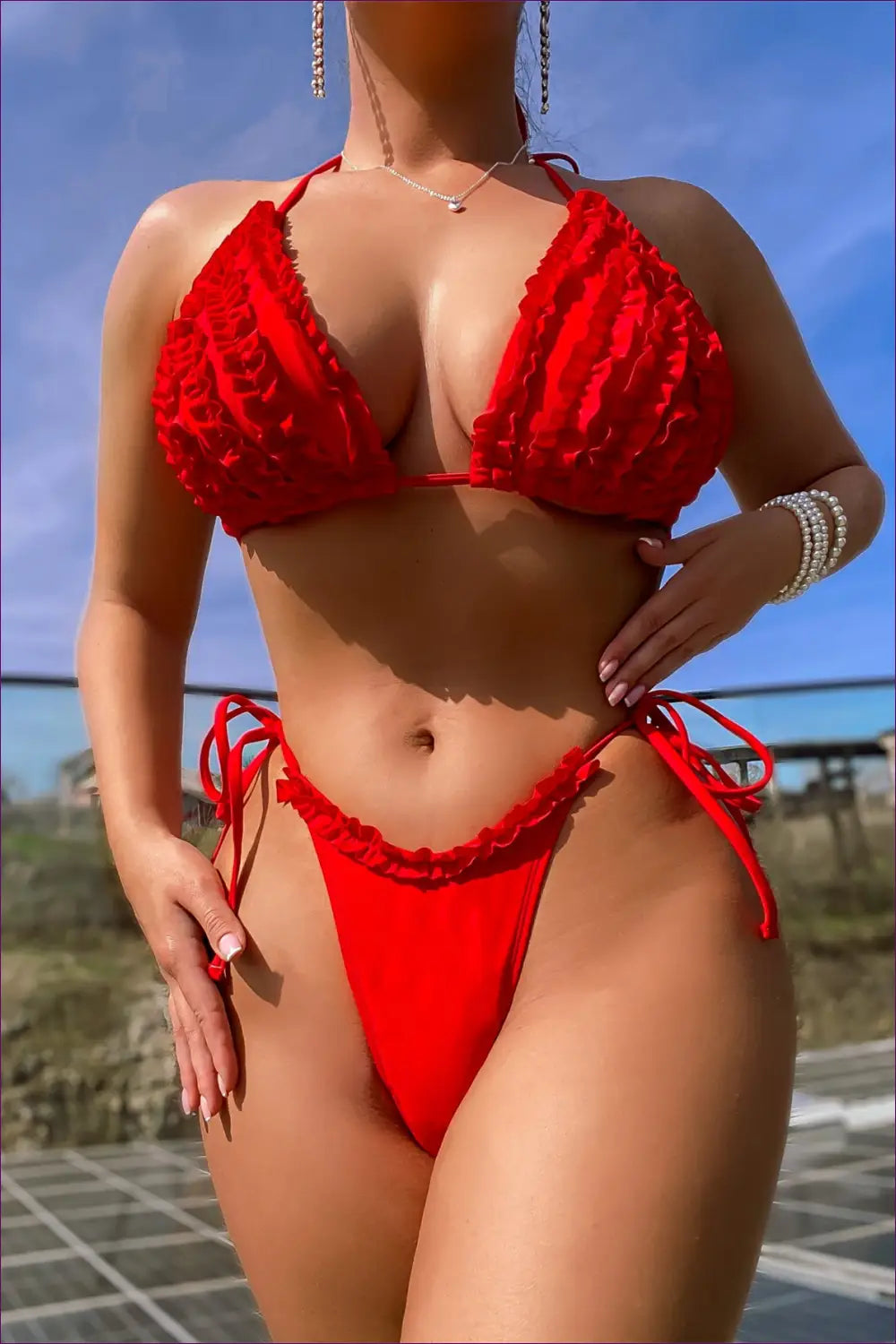 Lace Bandage Bikini - Holiday Evening Essential - Xs / Red - Swimwear - Lingerie Hut - Beachwear • Cutout • Glamour
