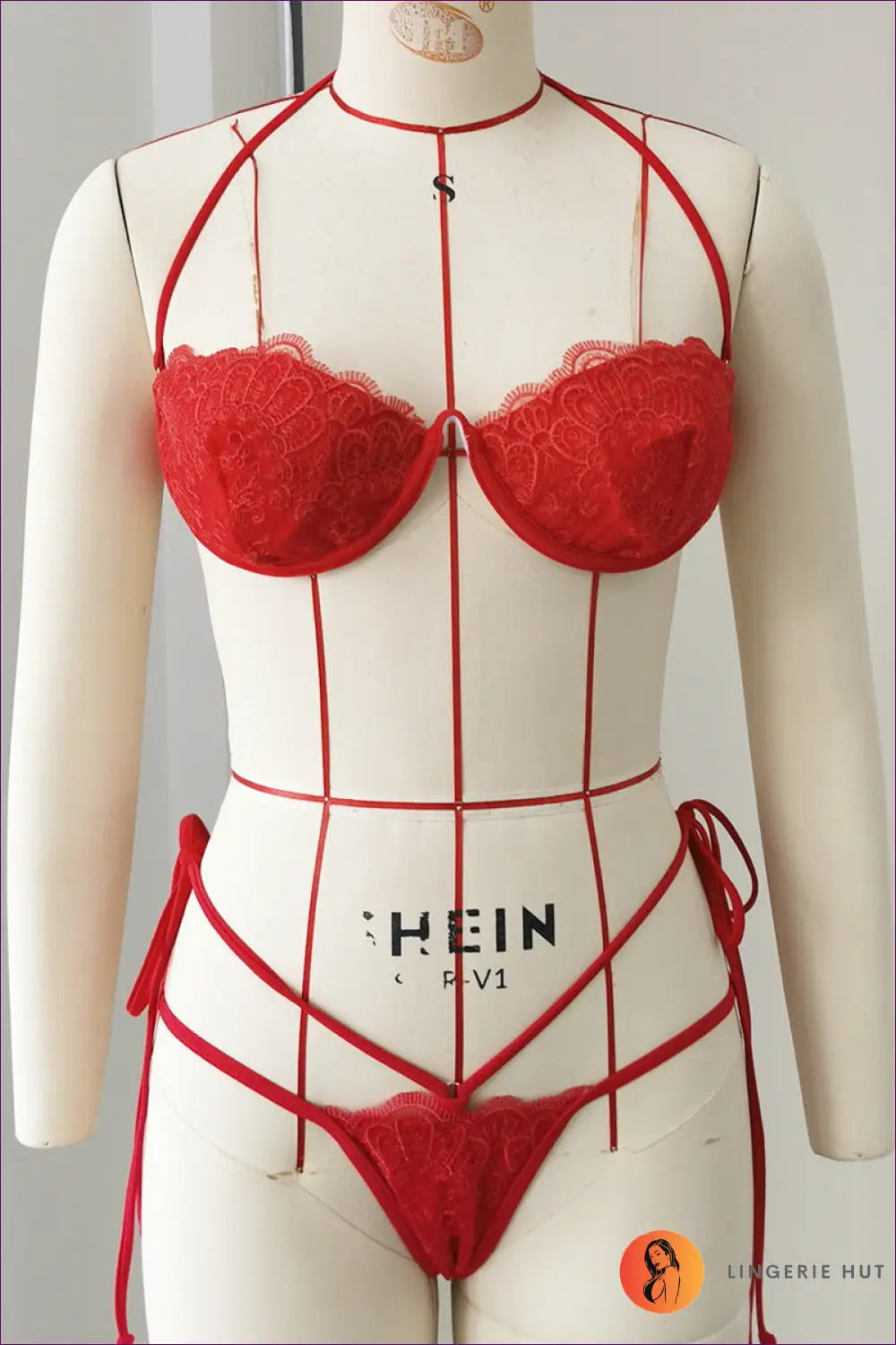 Lace Bandeau Bikini with Cross-tie Bottoms - Confident Beach Days - s / Red - Beachwear • Boho • just in • Polyester