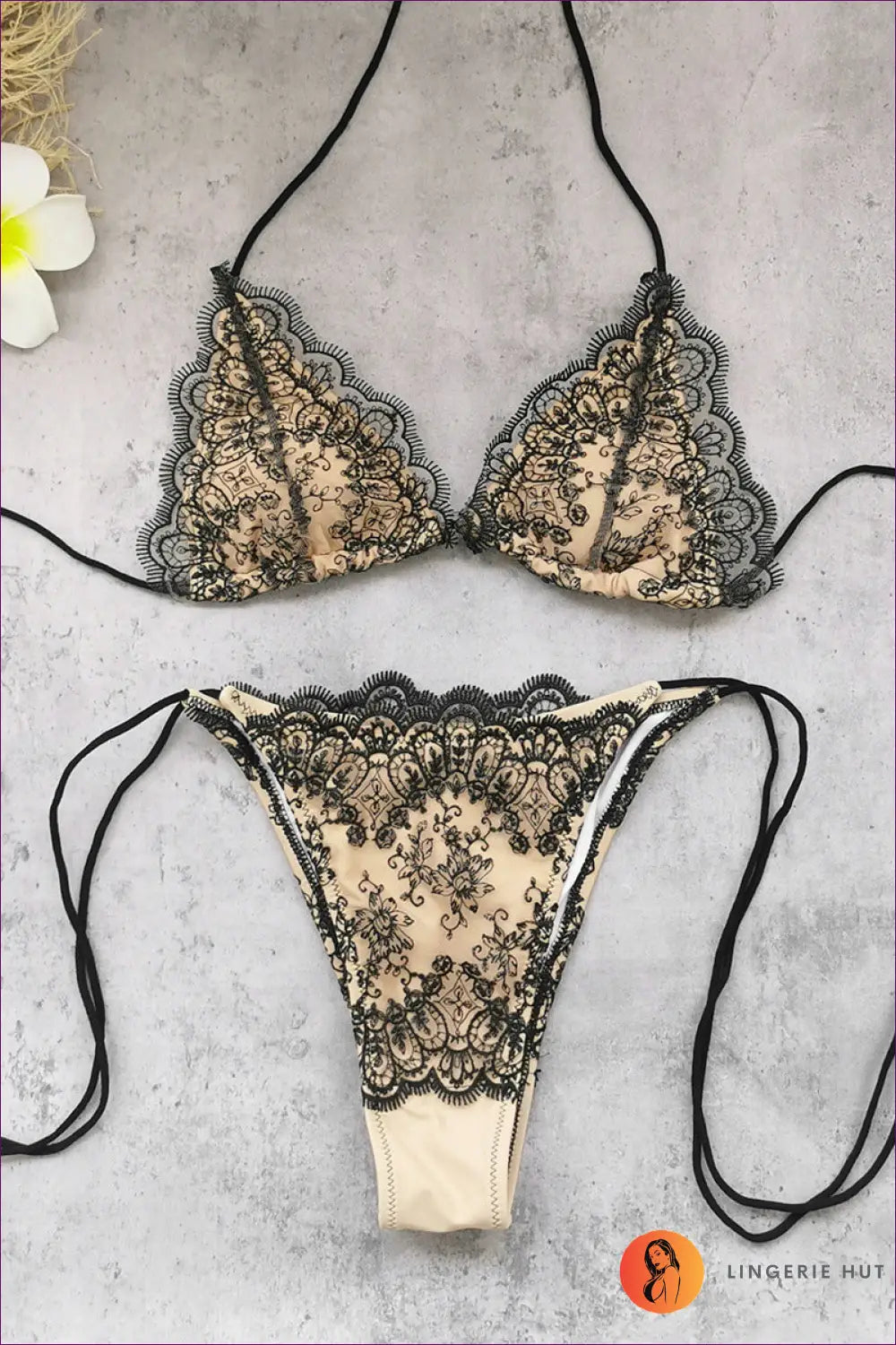 Lace Bikini Set with Sheer Cover-up Trousers - Resort Evening Glamour - s / Beachwear • Boho • just in • Polyester