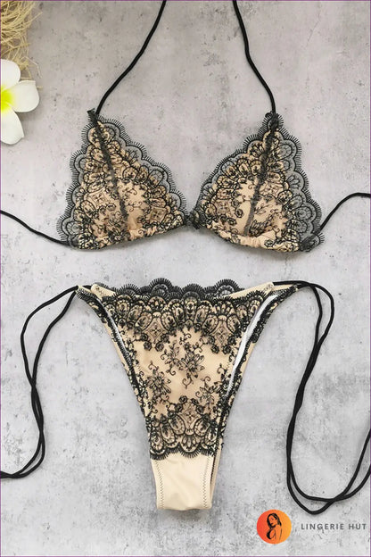 Lace Bikini Set with Sheer Cover-up Trousers - Resort Evening Glamour - s / Beachwear • Boho • just in • Polyester