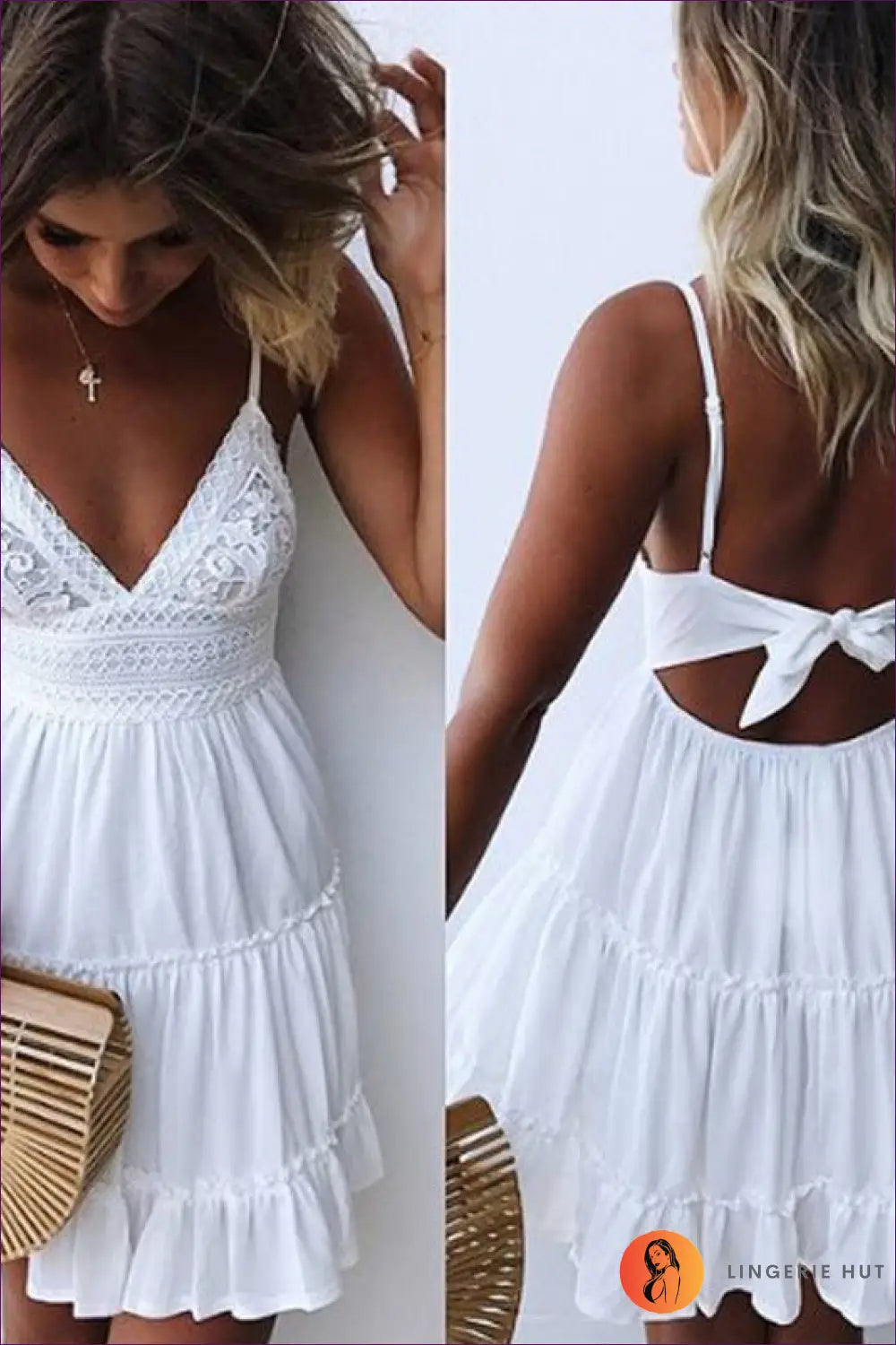 Lace Bodice Mini Dress - Summer Evenings Sorted - s / White - Dresses - Lingerie Hut - A-line • Boho • Cutout • Glamour