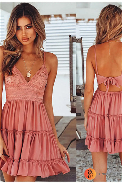 Lace Bodice Mini Dress - Summer Evenings Sorted - s / Pink - Dresses - Lingerie Hut - A-line • Boho • Cutout • Glamour