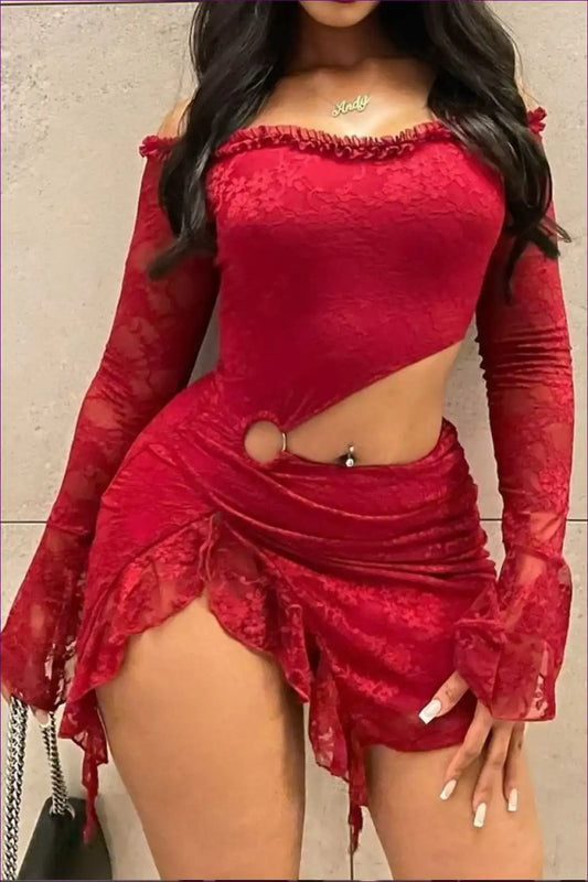 Lace Bodycon Dress with Asymmetric Cutout - Party Night out for Bodycon, Clubwear, Cutout, Date Night,