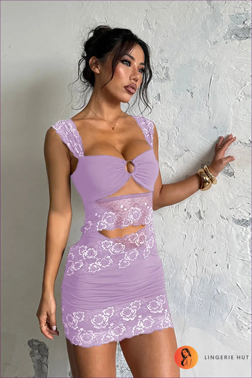 Lace Bodycon Mini Dress with Ring Bust Detail - After Dark Confidence - Date Night • Dresses • Evening Wear - Lingerie