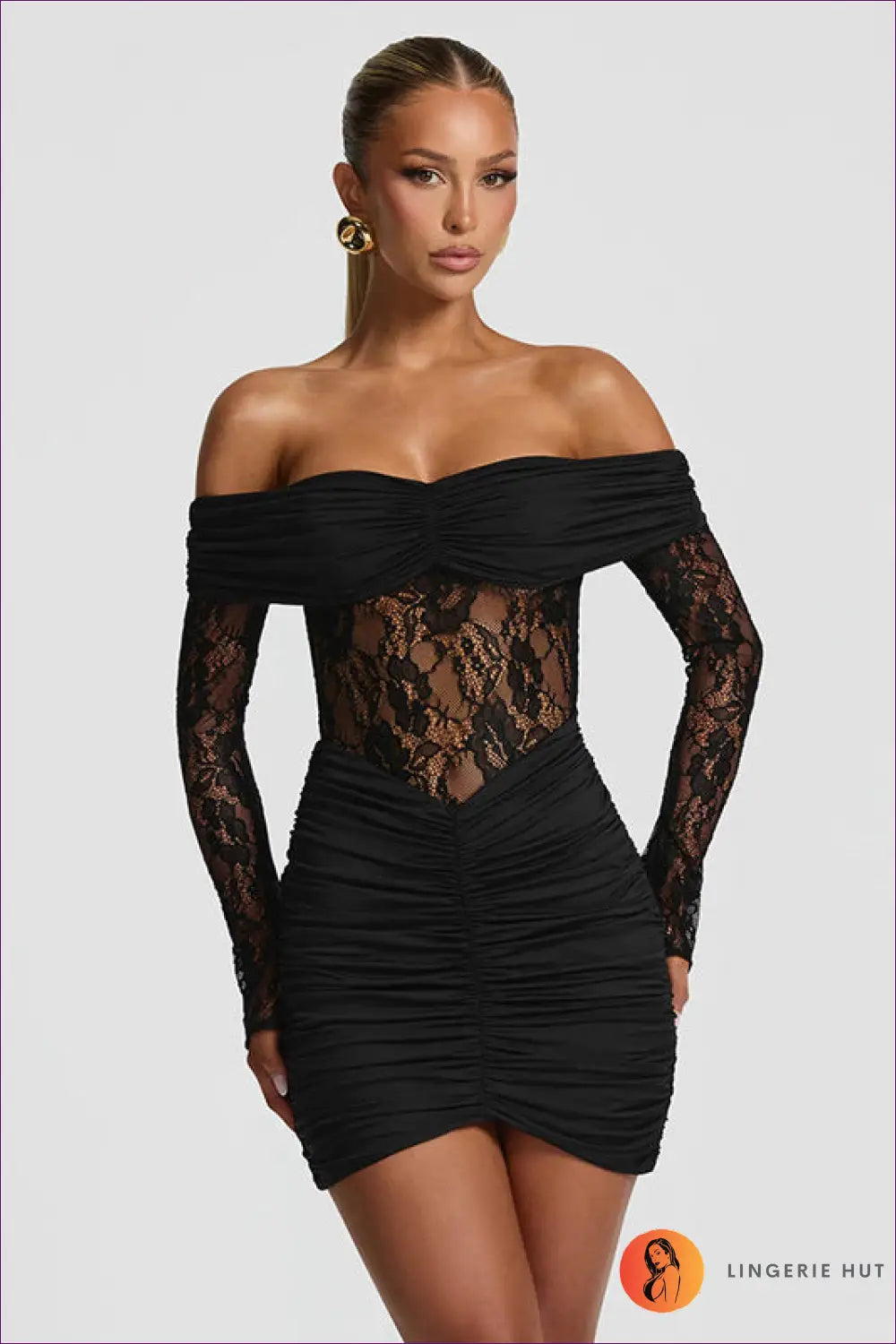 Lace Bodycon Mini Dress - the one They’ll Ask About - s / Black - Dresses - Lingerie Hut - Autumn • Clubwear • Cutout