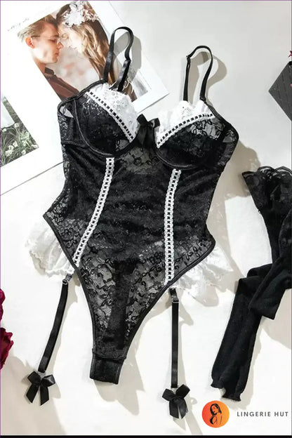 Lace Bodysuit with Garter Detail – Soft Romance Mood for All Season, Bodysuit, Boudoir, Cutout,