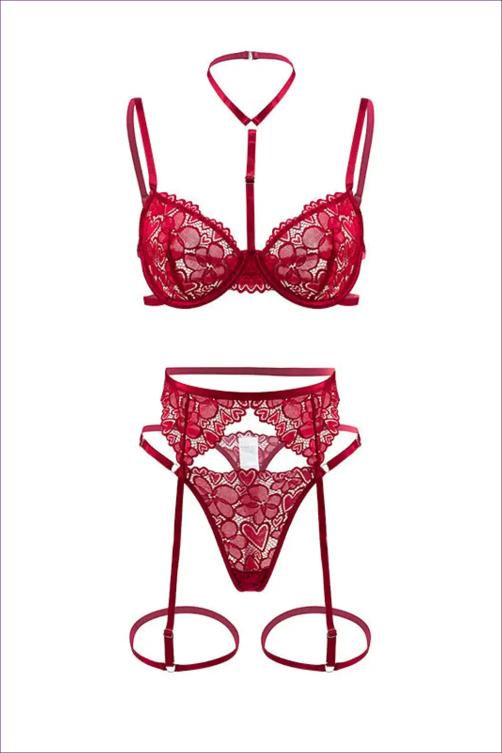 Lace Bra & Brief Set with Embroidered Cutouts - Delicate Floral for Boudior, Cutout, Date Night, Floral, Lace