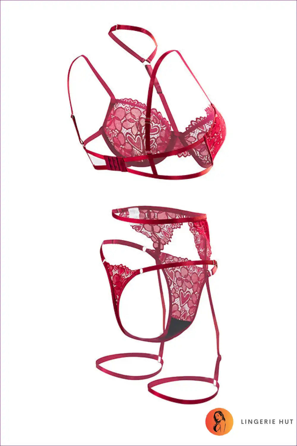 Lace Bra & Brief Set with Embroidered Cutouts - Delicate Floral for Boudior, Cutout, Date Night, Floral, Lace