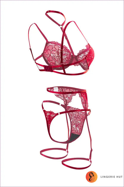 Lace Bra & Brief Set with Embroidered Cutouts - Delicate Floral for Boudior, Cutout, Date Night, Floral, Lace