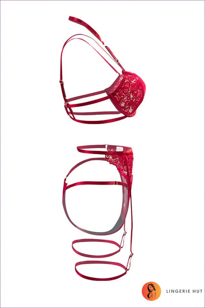 Lace Bra & Brief Set with Embroidered Cutouts - Delicate Floral for Boudior, Cutout, Date Night, Floral, Lace