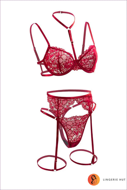 Lace Bra & Brief Set with Embroidered Cutouts - Delicate Floral for Boudior, Cutout, Date Night, Floral, Lace