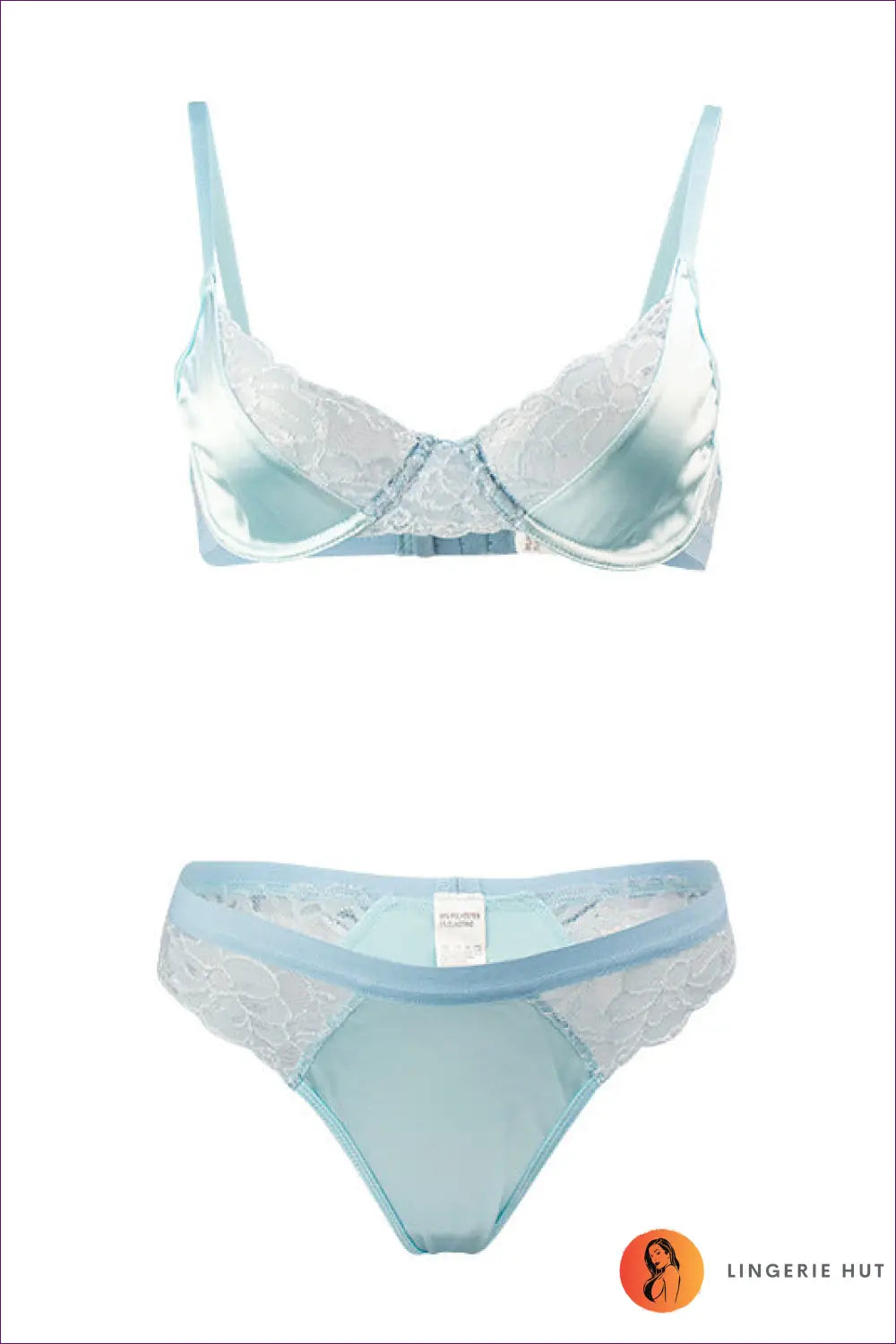 Lace Bra Set with Fishnet Detail - Worth a Second Look - s / Light Blue - Lingerie - Hut - All Season • Boudoir • Date