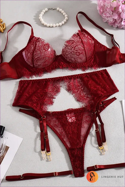 Lace Bra Set with Garter Belt - Quiet Confidence - Burgundy / s - All Season • Boudoir • Date Night - Lingerie Hut