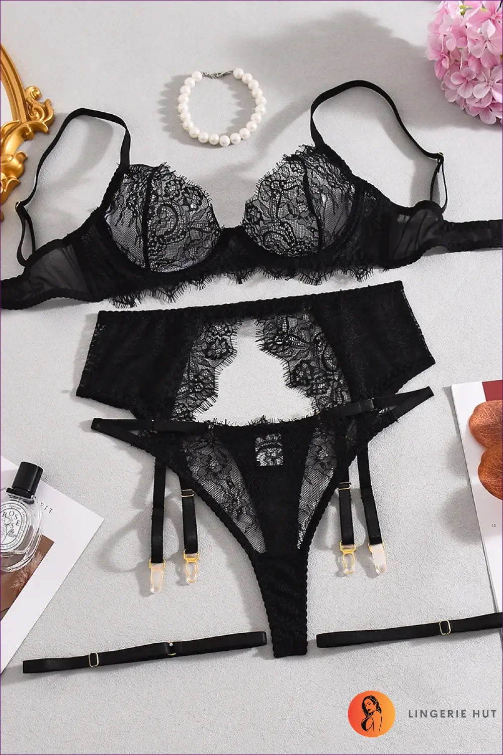 Lace Bra Set with Garter Belt - Quiet Confidence - Black / s - All Season • Boudoir • Date Night - Lingerie Hut