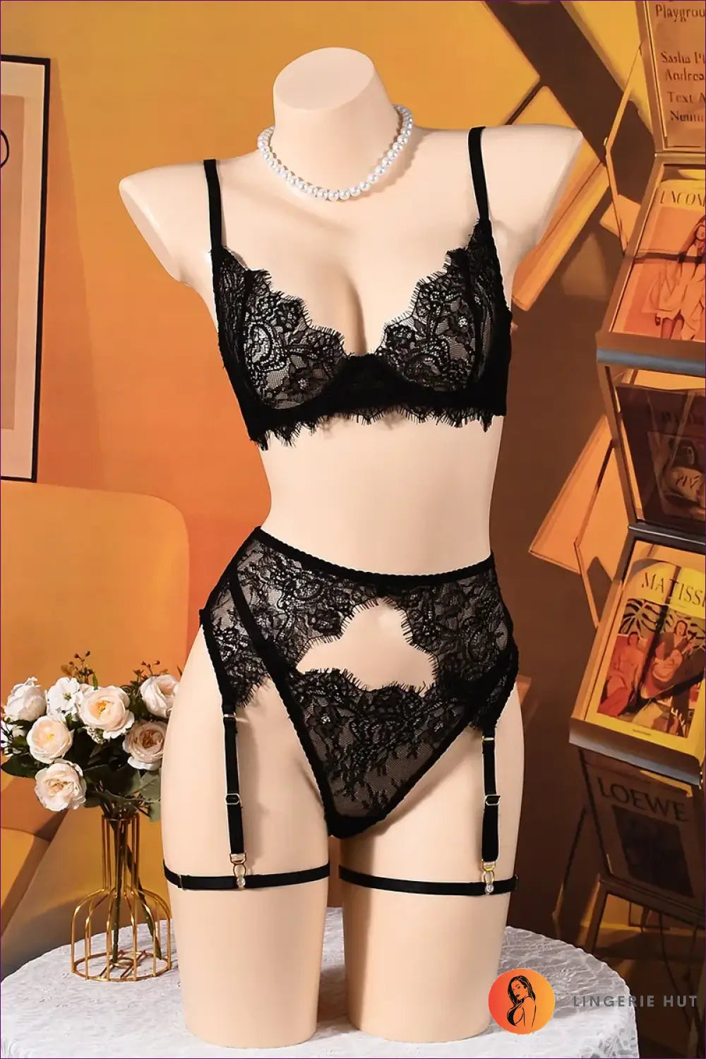 Lace Bra Set with Garter Belt - Quiet Confidence - All Season • Boudoir • Date Night - Lingerie Hut