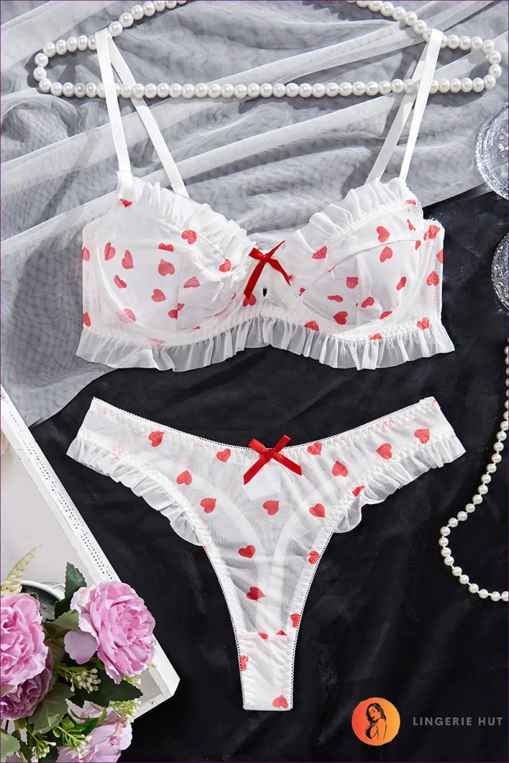 Lace Bra Set with Heart Details - Made for Date Night - s / Multi - Lingerie - Hut - All Season • Boudoir • Date Night