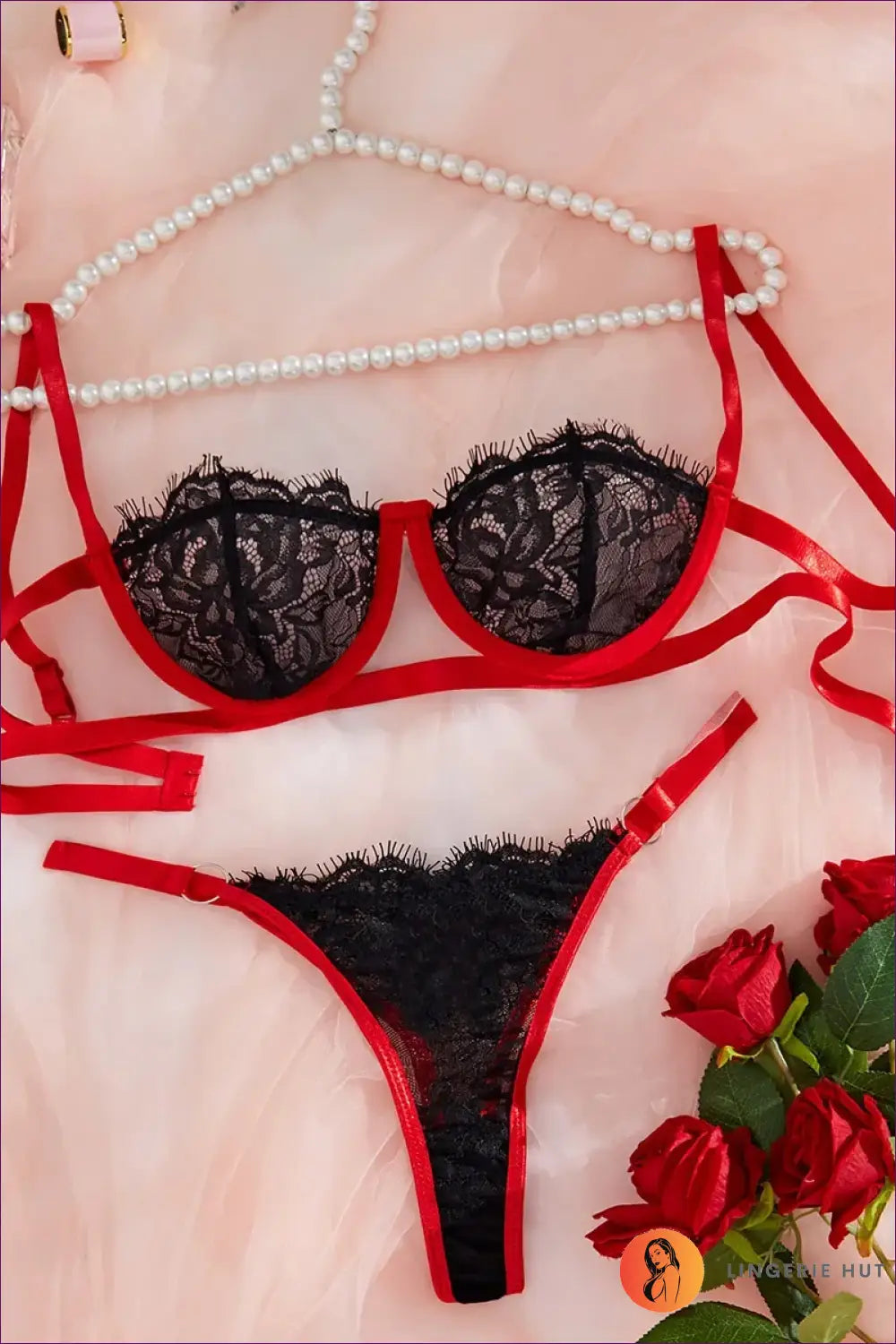 Lace Bra Set with O-ring Hip Straps - Bold Confidence - Lingerie - just in • Hut