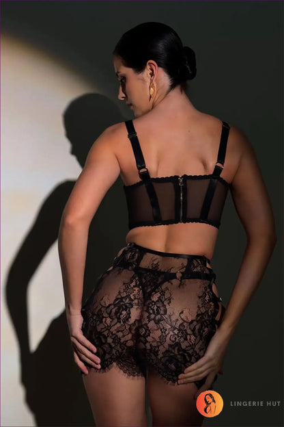 Lace Bra Set with Sheer Skirt & Harness - After-dark Attitude - Bodysuit - Lingerie Hut - All Season • Boudoir • Cutout