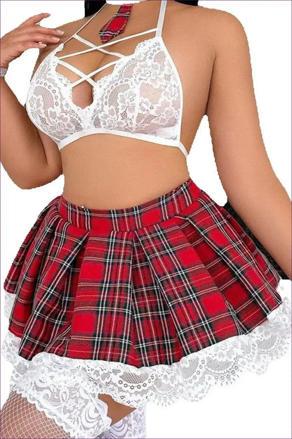 Lace Bralette and Pleated Skirt Set - Flirty Schoolgirl Mood - Lingerie - Halloween • just in • Hut