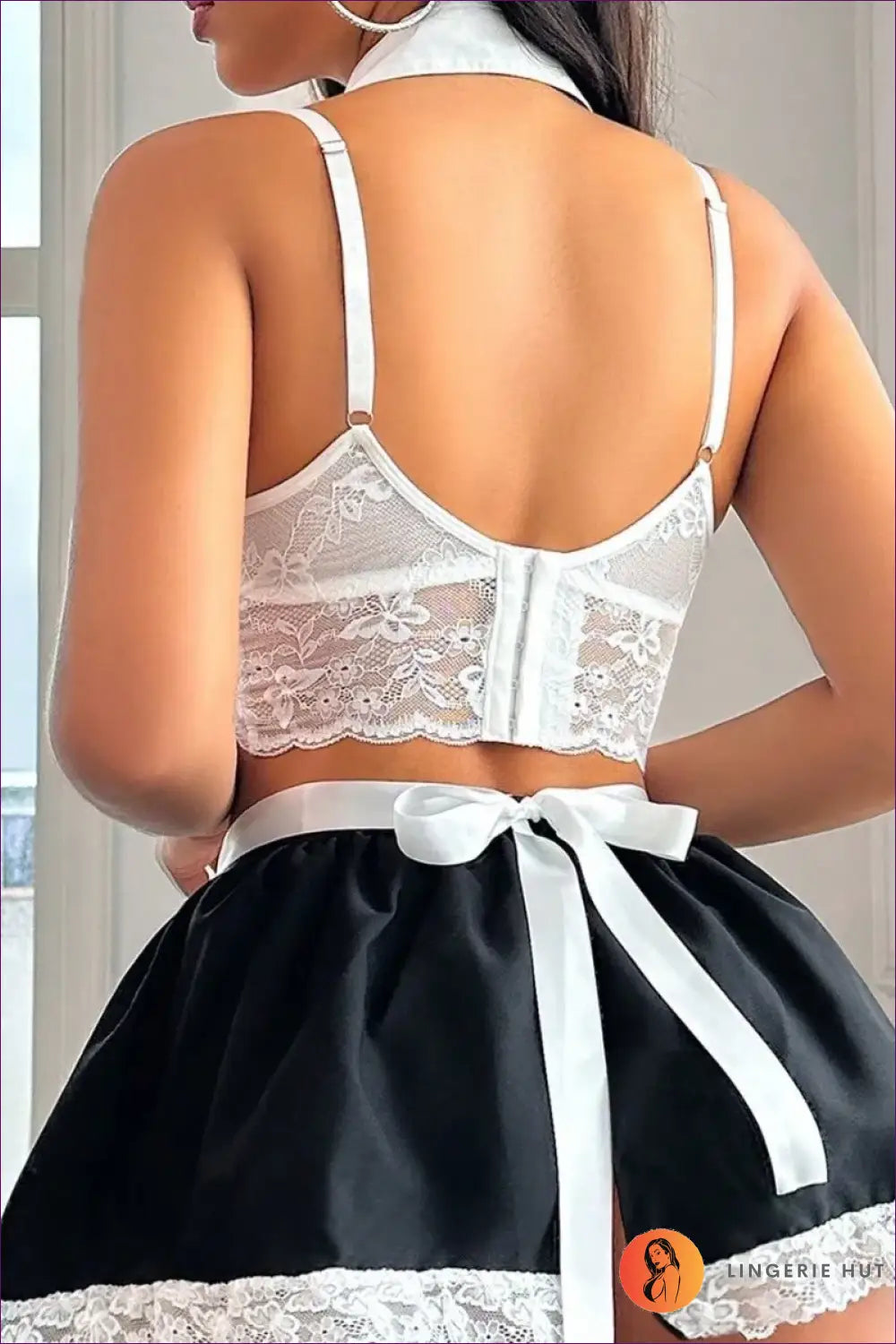 Lace Bralette Set with Bow Tie Collar - Sweetheart Service - Lingerie - just in • Hut