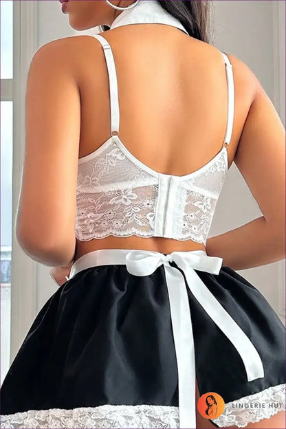 Lace Bralette Set with Bow Tie Collar - Sweetheart Service - Lingerie - just in • Hut